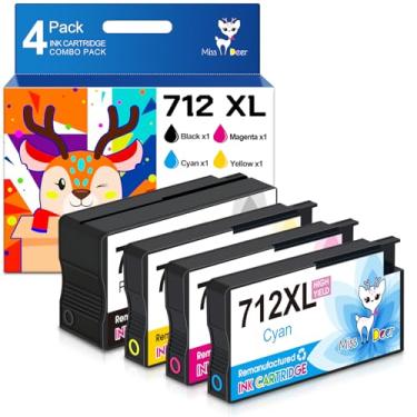 Imagem de Miss Deer Combo de cartuchos de tinta 712XL, substituição para HP 712 712XL Work for DesignJet T650 T250 T230 T630 T210 Studio Plotter Printer (BK/C/M/Y)