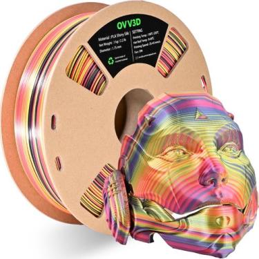Imagem de Filamento de impressora 3D OVV3D PLA, listra de 1,75 mm, seda tricolor