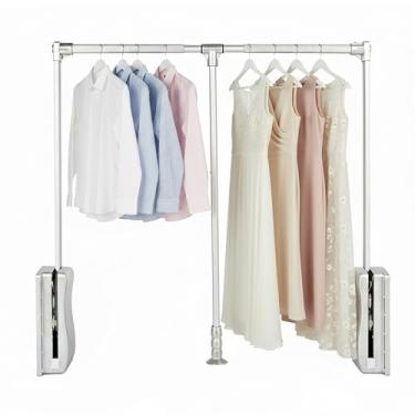 Imagem de Nisorpa Haste de armário de puxar para baixo, ajustável, de alumínio de 89 a 122 cm, organizador de trilhos, buffer, para armário alto, capacidade de carga de 10,4 kg