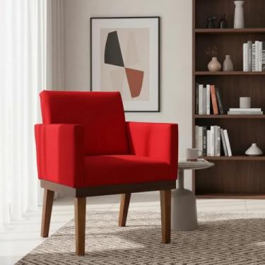 Imagem de Poltrona Decorativa Para Sala Recepção Manicure Consultório Salão de Beleza Base em Madeira Divine Tecido Suede (Vermelho)