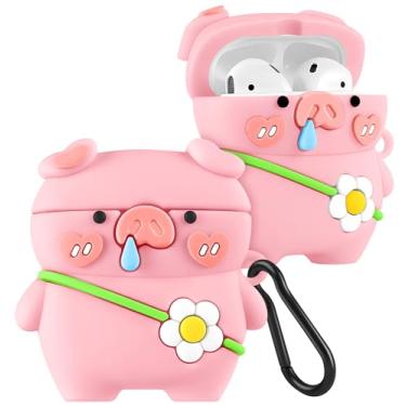 Imagem de Boaretiu para Airpods 2ª/1ª capa fofa desenho kawaii - com chaveiro, design engraçado, capa para meninas, adolescentes e mulheres, capas para Air Pods 2ª/1ª, porco