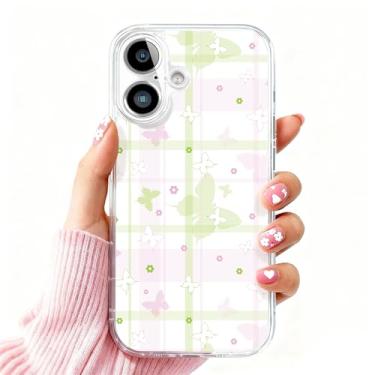 Imagem de DSJIFGEW Design de capa transparente padrão para iPhone 16 Plus | Antiamarelamento, parte traseira rígida, proteção contra quedas de nível militar, suporta carregamento sem fio