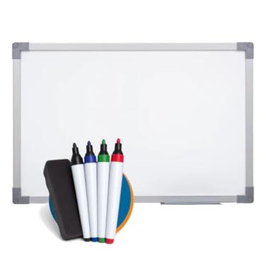 Imagem de Lousa Quadro Branco Moldura MDF cor Alumínio 90x60cm + 4 Marcadores 1 Apagador