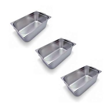 Imagem de Kit 3 Cubas Gastronômica Inox Gn 1-1 150mm Com Alça Prateada