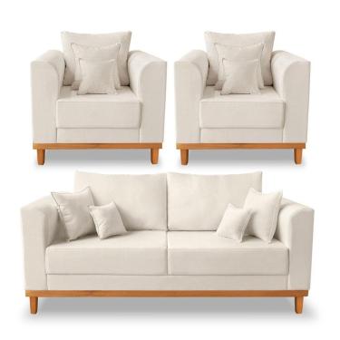 Imagem de Kit Sofá 3 Lugares E 2 Poltronas Beny Viena Linho Bege