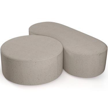 Imagem de Kit Puff Redondo Lola E Puff Recamier Orgânico Orbit W01 Linho Bege - Lyam Decor