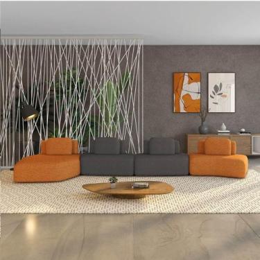 Imagem de Sofá 4 Lugares Orgânico Com Chaise E 3 Módulos Berlim Bouclê Caramelo-