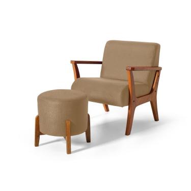 Imagem de Conjunto Poltrona Estofada Cléo Com Puff Redondo Berlim Bege