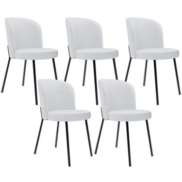 Imagem de Kit 5 Cadeiras Sala De Jantar Estofada Gavi L02 Linho Cinza - Lyam Decor