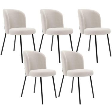 Imagem de Kit 5 Cadeiras Sala De Jantar Estofada Gavi L02 Bouclê Cru - Lyam Decor