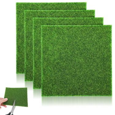 Imagem de Xindojuz 4 pacotes de decoração de grama falsa, grama artificial para artesanato, grama de jardim de fadas, suprimentos de diorama tapete de gramado em miniatura, ornamento de casa de boneca