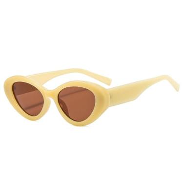 Imagem de Óculos de Sol Olho de Gato Jelly Tea Feminino UV400 Masculino Oval para Esportes ao Ar Livre, Corrida e Ciclismo, Cor Amarelo Jelly