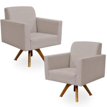 Imagem de Kit 02 Poltronas Decorativas Giratória Madeira Sala Estar Helô L02 Lin