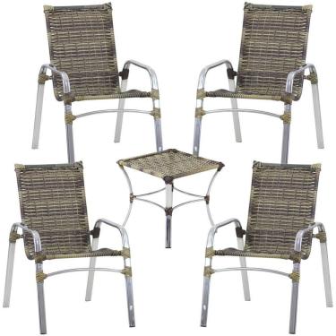 Imagem de Jogo De 4 Cadeiras Emily Em Alumínio E Mesa De Centro Trama Capuccino