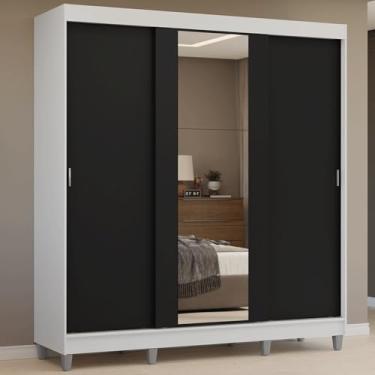 Imagem de Guarda-roupa Casal com Pés 3 Portas de Correr com Espelho Branco/preto Reno Madesa