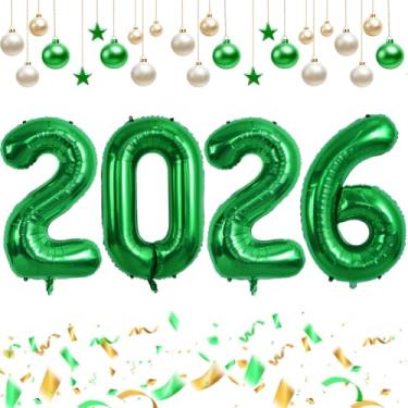 Imagem de TONIFUL Balões de Feliz Ano Novo 2025 Balões verde escuro de 106 cm Balões com números de 2025 balões de alumínio Mylar para véspera de Ano Novo 2025, artigos de festa de aniversário de Natal