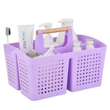 Imagem de PAKCHOICE Cesto de chuveiro portátil com compartimentos, organizador de limpeza dividido de plástico, bolsa organizadora com alça para banheiro, faculdade, itens essenciais de dormitório, roxo