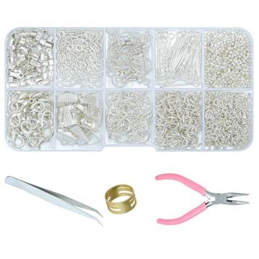 Imagem de Gacuyi Kit de suprimentos para fabricação de joias, kit de reparo de joias com alicates, achados e fios de contas para reparo de achados de joias e miçangas (ouro branco)