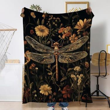 Imagem de Cobertor retrô para sofá de libélula, flores silvestres rústicas, macio, aconchegante, felpudo e leve, cobertor de flanela para sofá, cama, acampamento, noites de cinema, assistir TV 127 x 152 cm