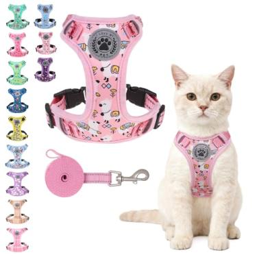 Imagem de BEAUTYZOO Arnês para gatos, coleira à prova de fuga e arnês para caminhadas, colete respirável macio com pescoço ajustável, peitoral reflexivo de fácil controle para gatos, alpaca rosa P