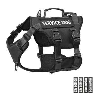 Imagem de Peitoral tático para cães com fivela de 5x, colete MOLLE de trabalho com 4 adesivos para animais de estimação, sem puxar, com 3 clipes de trela, colete refletivo ajustável para cães com corpo inteiro