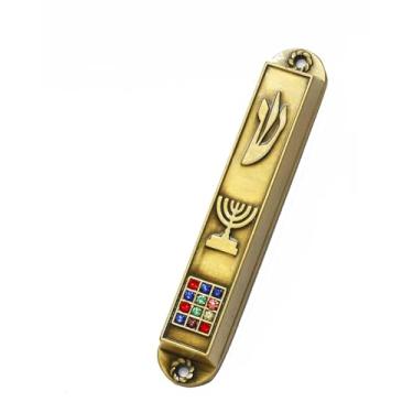 Imagem de Mezuzá Judaico 8 Cm MENORA 12 TRIBOS - De Israel + Pergaminho