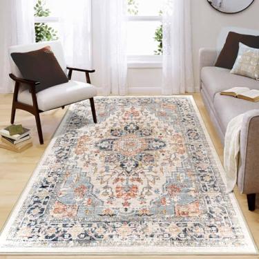 Imagem de Enkor Tapetes macios de área, 10 x 15 cm, lavável, antiderrapante, boho, para sala de estar, quarto, estilo vintage, tapete de casa de fazenda para entrada de cozinha, laranja e preto