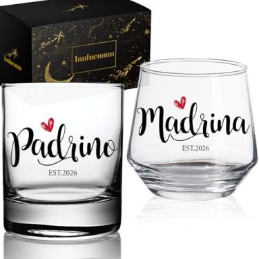 Imagem de Est 2026 Padrino Madrina Wine & Whiskey Glass Godparents Proposal Gift, Will You Be My Godparents Gift, Godmother & Godfather Proposal Gifts for Engagement Wedding, Godparents Gifts for Batismo