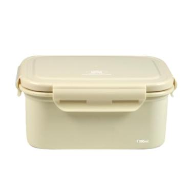 Imagem de LIVING CREATOR Recipiente de armazenamento de alimentos de aço inoxidável seguro para micro-ondas KeeperTen (marfim, 1100 ml) à prova de vazamento, pode ser lavado na lava-louças e no freezer, livre