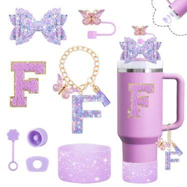 Imagem de Conjunto de acessórios de copo brilhante para copo Stanley Cup 850 g 1,134 g com alça, incluindo decoração de arco de palha, capa de cobertura de palha, bota, rolhas à prova de derramamento, pingentes