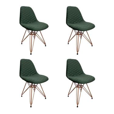 Imagem de Kit 4 Cadeiras Jantar Estofadas Verde Eiffel Eames Base Cobre - Cor: Verde