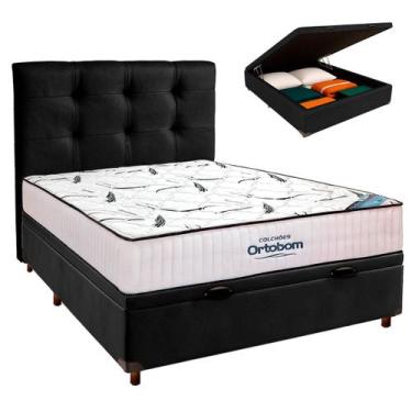 Imagem de Cama Box Bau Preto+Colchão Casal High Foam Ortobom+Cabeceira