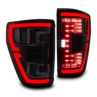 Imagem de TRUE MODS Conjunto de luz traseira de LED fumê de substituição para Ford F150 2021-2023 com lanterna traseira de halogênio de estoque sem ponto cego [DOT] XL STX XLT Lariat Tremor King Ranch Platinum