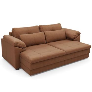 Imagem de Sofá Retrátil Para Sala de Estar 2 Lugares 175cm Riza S03 Couro Soft Mel - Lyam Decor