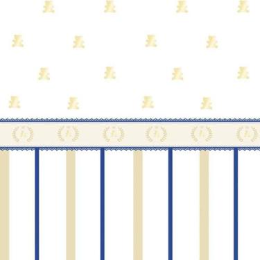Imagem de Papel Parede Adesivo Urso E Faixa Dourada Com Azul Infantil - LRP