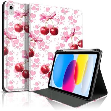 Imagem de TopPerfekt Capa para iPad 11th (A16) 27.9 cm 2025/10ª geração 27.7 cm 2022, linda cereja chique, elegante, design estético, capa protetora com suporte para lápis, antiderrapante, antichoque - rosa