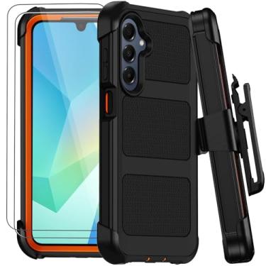 Imagem de Capa para Samsung Galaxy A16 5G com clipe de cinto e suporte, capa resistente à prova de choque à prova de choque de grau militar, com 2 protetores de tela Defender Bumper Capas protetoras (preto