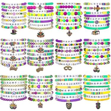 Imagem de Ecation Conjunto de 96 pulseiras de carnaval para carnaval da amizade, pulseiras elásticas para carnaval, contas coloridas, pulseiras planas, ajustáveis, para mulheres, lembrancinhas de festa,