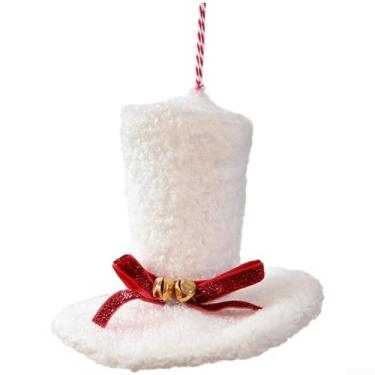 Imagem de Ornamentos de árvore de Natal DIY conjunto de decorações suspensas com tambor pequeno e chapéu alto, decoração festiva de férias de pano de espuma vermelha e branca para exibição de casa ou vitrine