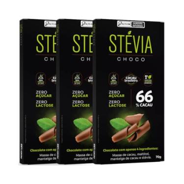 Imagem de Kit com 3 Tabletes de Chocolate 66% Cacau Zero Açúcar Zero Lactose 70g - Stévia Choco