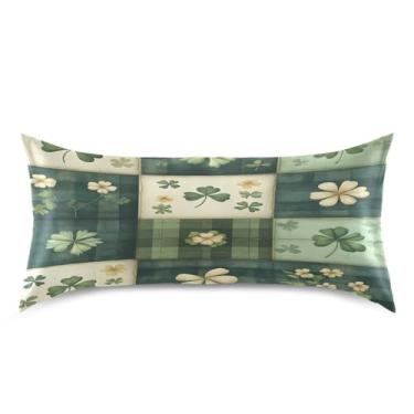 Imagem de ATTX Fronha xadrez verde de São Patrício com fecho de envelope para cabelo e pele, macia, respirável, suave, ambos os lados, capa de almofada de seda refrescante (King 50 cm × 101 cm, 1 peça) #656