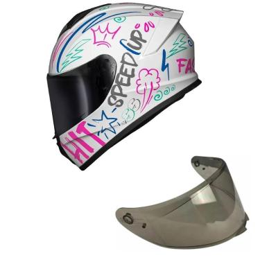 Imagem de Capacete Race Tech Hit Faster Branco e Rosa Mais Viseira Fumê-Feminino