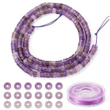 Imagem de FASHEWELRY 167 peças de contas de pedra preciosa de ametista 4-4,5 mm kit de fabricação de pulseira Heishi com contas redondas planas Heishi para colar joias artesanato suprimentos DIY