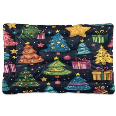 Imagem de Blueangle Cama de cachorro ultra macia e calmante com árvores de Natal para cães médios, cama retangular confortável para animais de estimação, 36 x 24 polegadas (399)