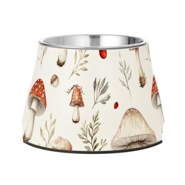 Imagem de SEHANY Tigelas para cães de ervas e cogumelos antiderrapante de aço inoxidável com fundo de borracha para evitar tombamento, tigelas elevadas para comida e água quadriculadas para cães e gatos