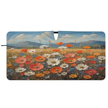 Imagem de Blueangle Pára-brisas vintage flores silvestres pintura a óleo - 149.9 cm x 76.2 cm dobrável carro janela frontal blocos pára-sol raios UV viseira de sol (863)