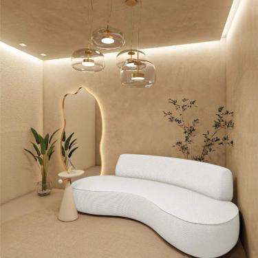 Imagem de Sofá Curvo Sala De Estar Recepção Consultório Amsterdã 250cm Bouclé Cor Branco
