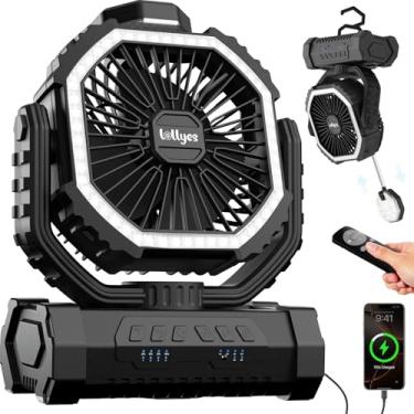 Imagem de LOLLYES Ventilador de Acampamento Recarregável ar Livre com Luz Bateria de 20000mAh Gancho Giratório 360° 4 Velocidades para uso Interno, Viagens, Barracas, Trailers, Pesca e Praia (Preto)