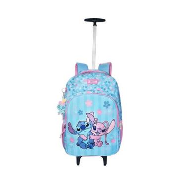 Imagem de Mochila Stitch E Angel Juvenil Rodinhas Meninas Escolar - Luxcel