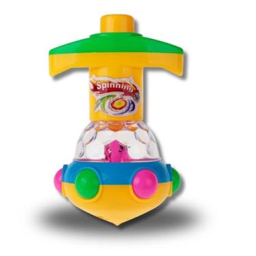 Imagem de Pião Colorido Brinquedo Infantil com Lançador - Gira Rápido, Plástico Resistente - Nave Espacial